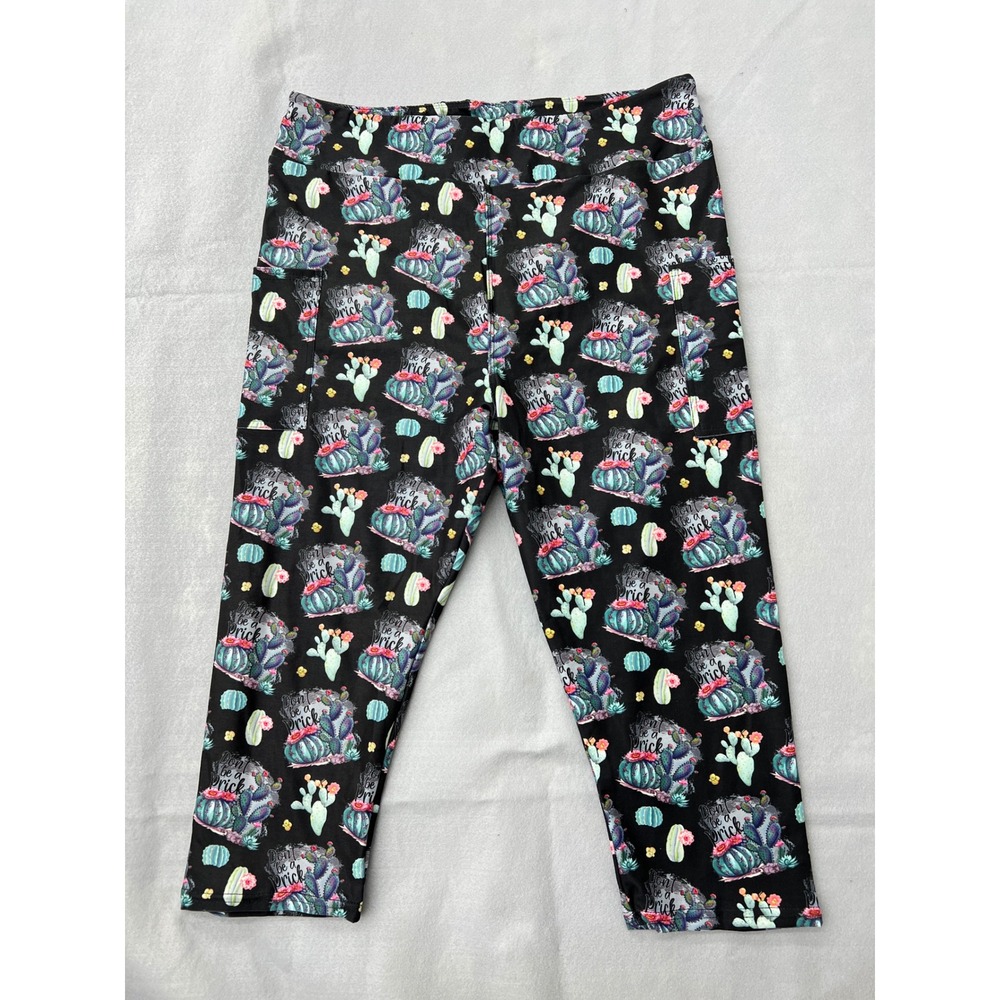 Dont Be A Prick Cactus Capri Leggings Black Curvy TC Pockets Yoga Waistband